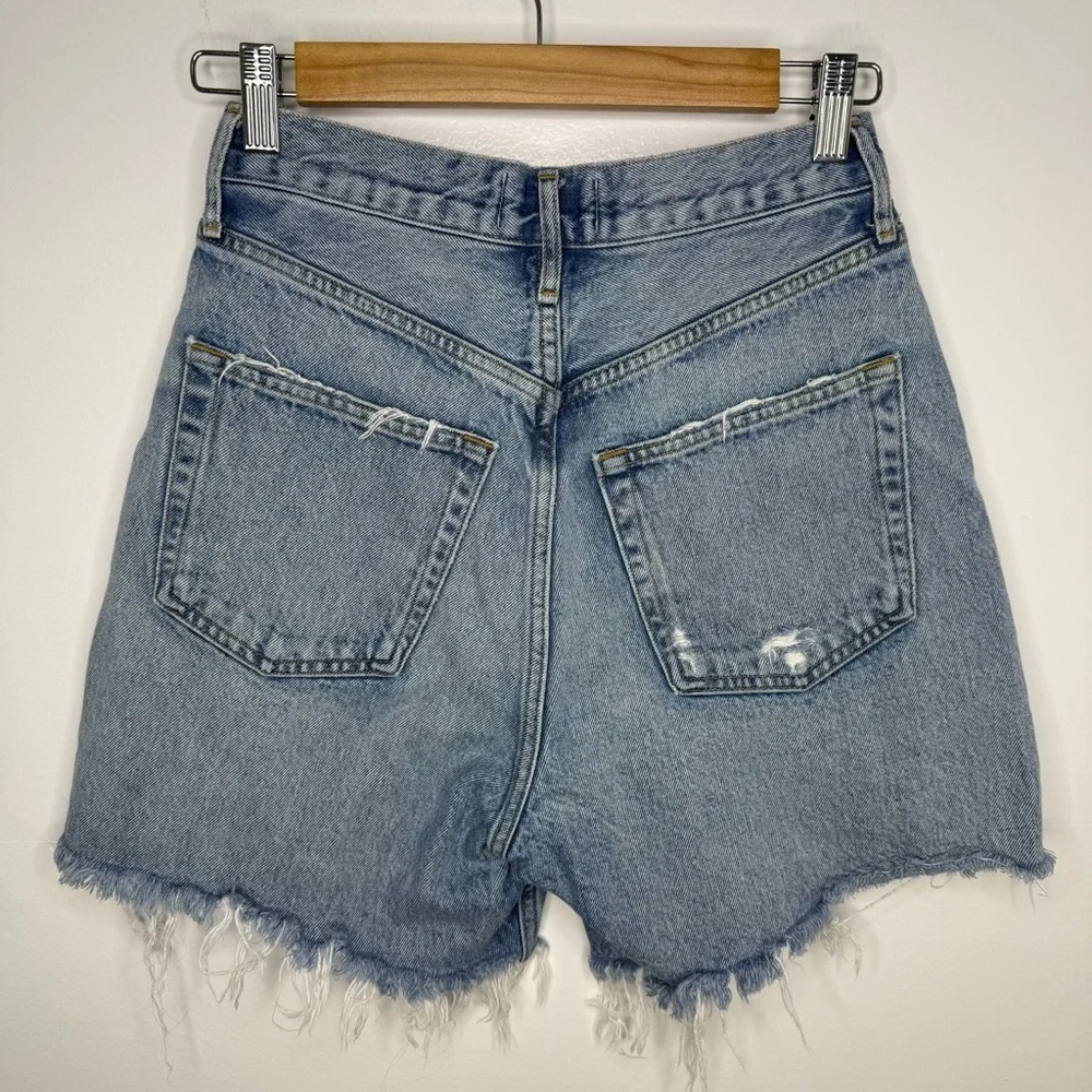 AGOLDE Light Wash Stella Distressed Long Denim Shorts